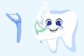 Fun Teeth. Dental care illustrations. Dental flossing, dentistry , health